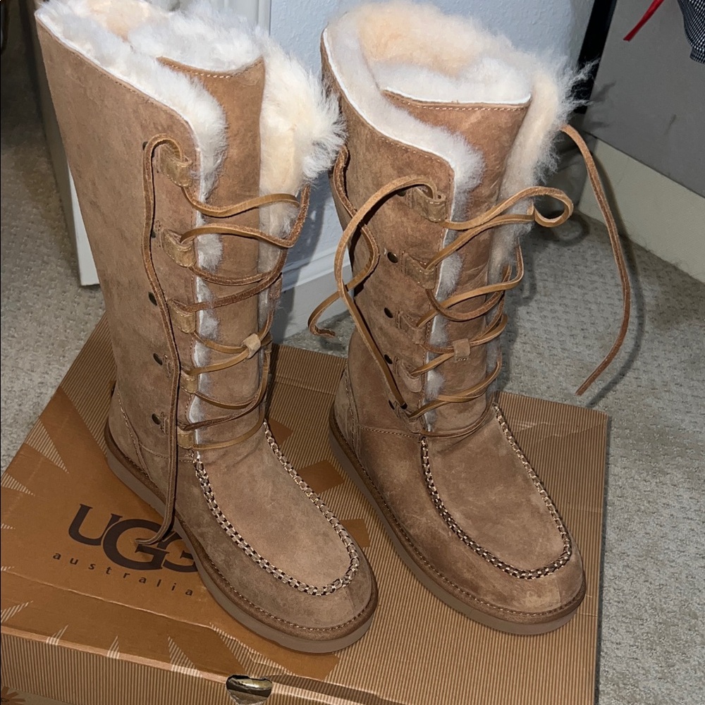 UGG Tan Suede Lace-Up Boots